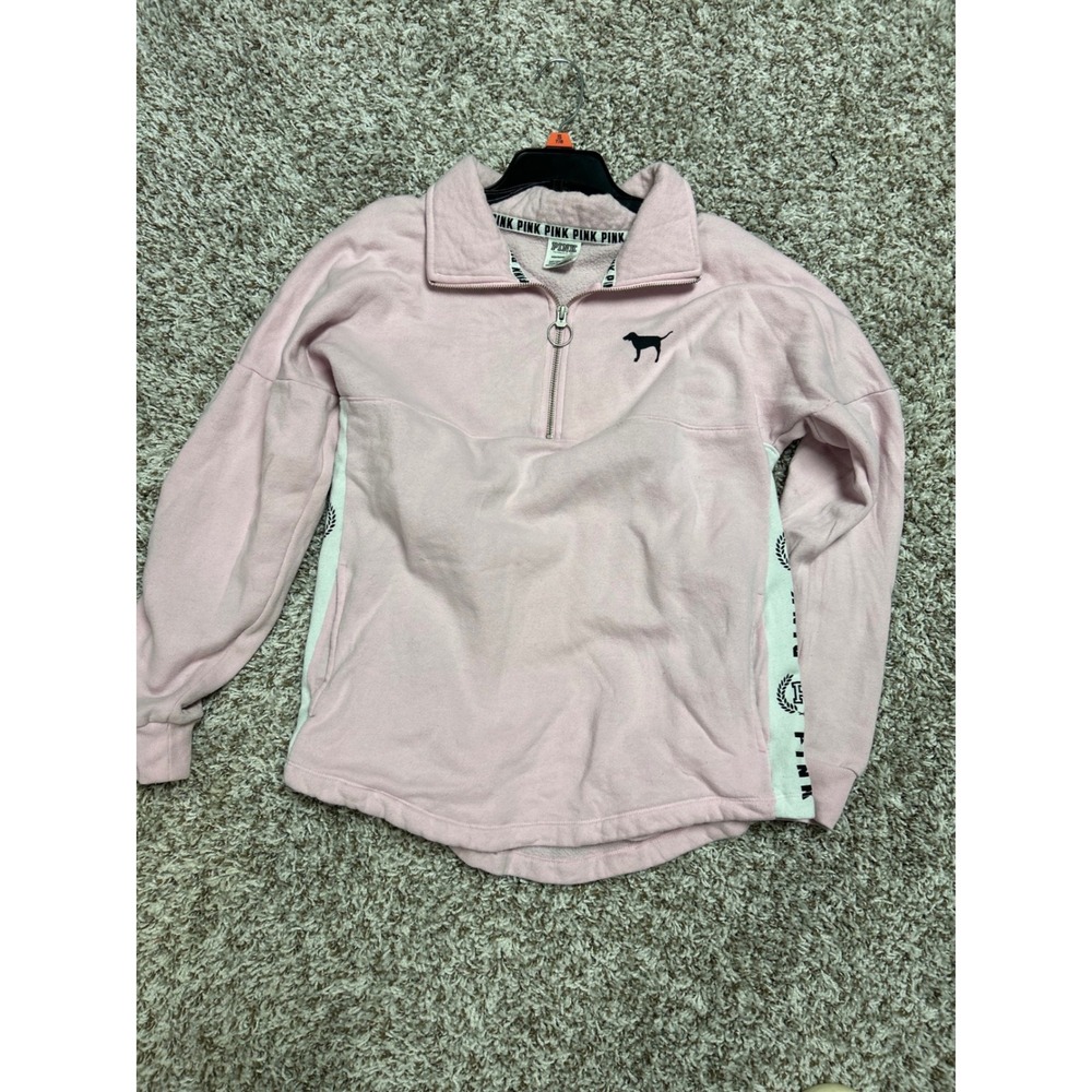Vintage Pink Victoria's Secret Quarter Zip Pullover Sweatshirt Logo Tape Pink XS